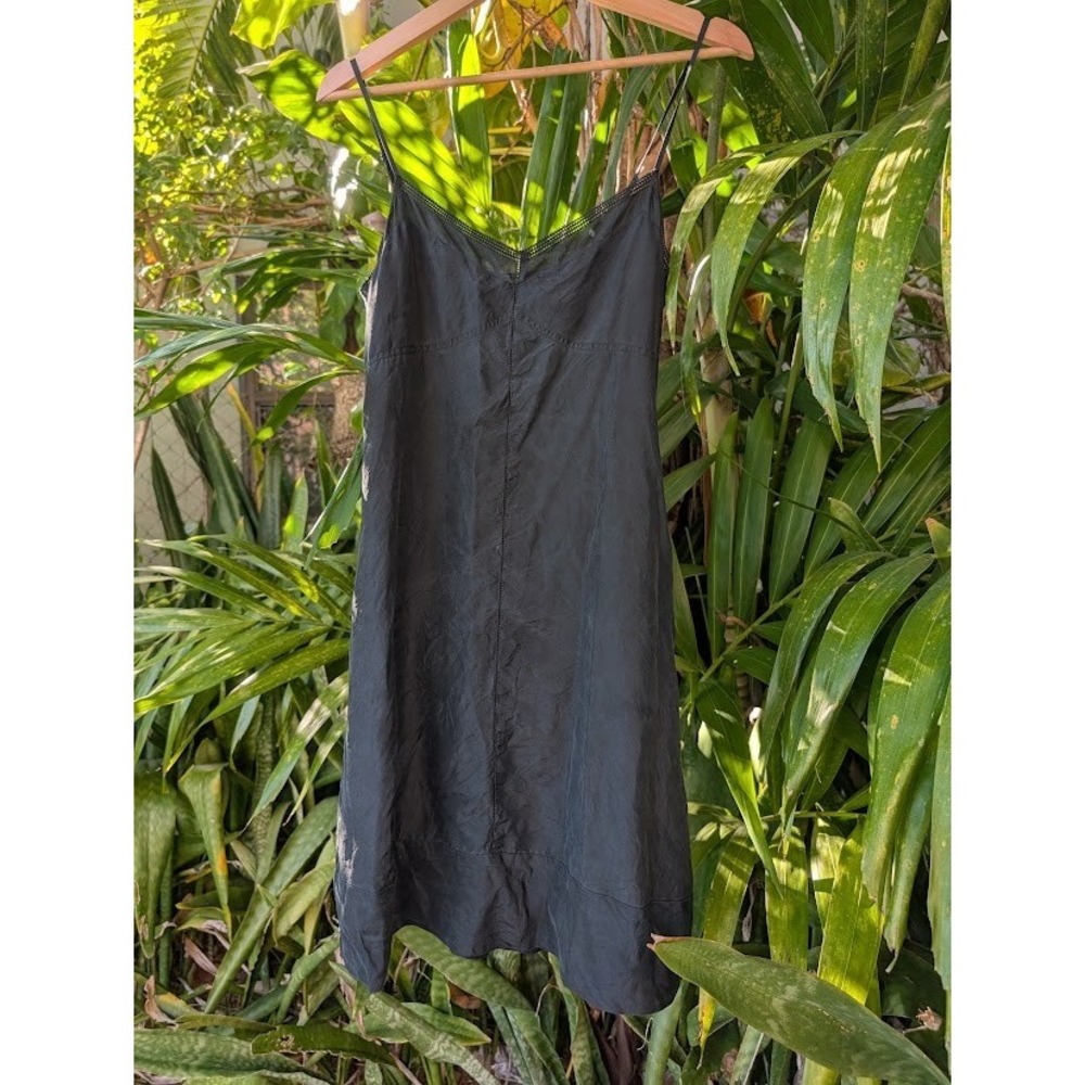 DKNY little black dress 100% silk 2 sheer slip empire waist satin
